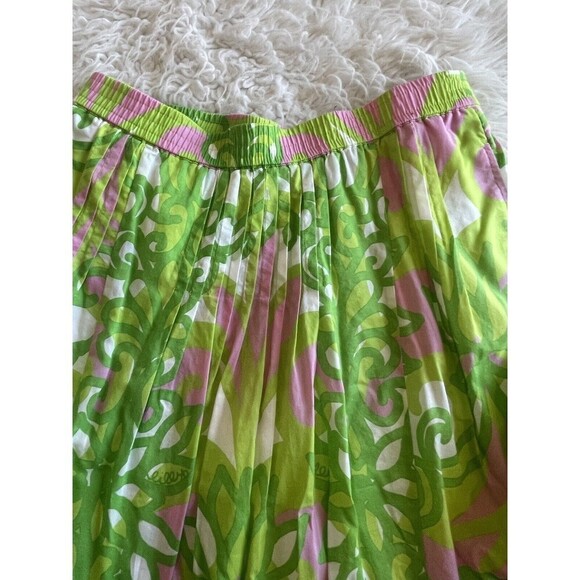 Lilly Pulitzer Women’s Size XS Lime Pink Print Pleated Skirt Elastic Waist - Picture 4 of 11